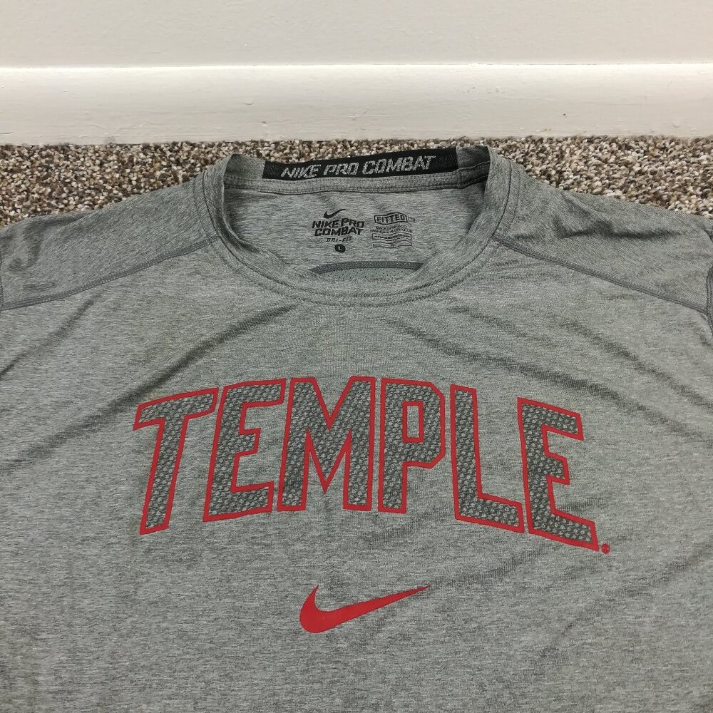 Temple Owls Shirt Nike Pro Combat Center Swoosh Gray Mens Large Fitted Slim